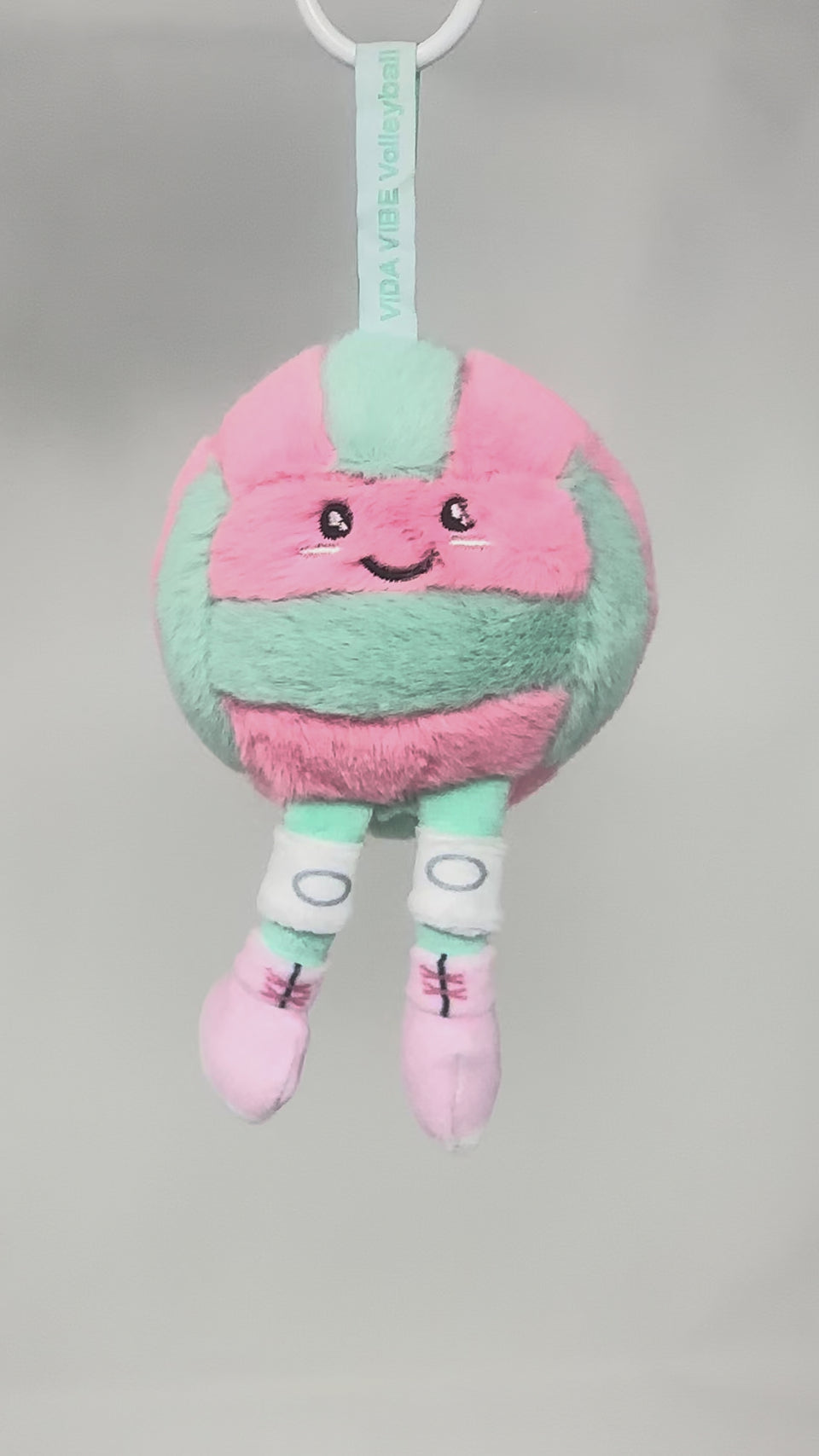 Mini Teal & Pink Plushie Charm – Volleyball Keychain
